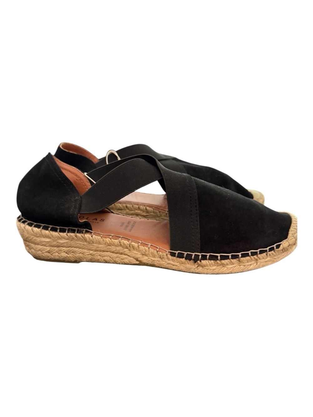 Fabiolas Black Suede Espadrille Flats Criss Cross Sandals 8.5 Boho Coastal NWOT - Picture 5 of 7